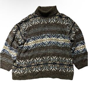 Vintage Women’s Fashion Bug Turtleneck Brown Sweater Geometric Pattern Size XL